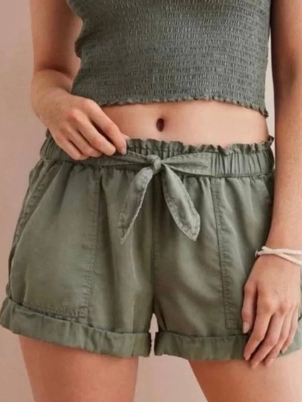 Aerie Paper Bag Shorts Olive Green Size XS